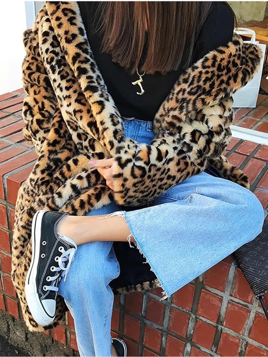 Jackets & Blazers - Leopard Print Faux Fur Coat - Women's Animal Print Jacket